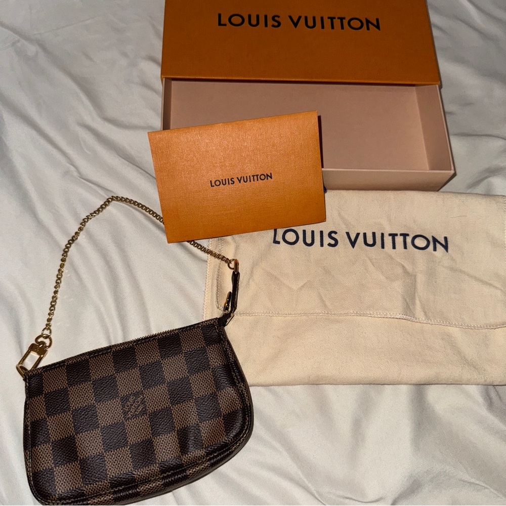 NEW Louis Vuitton Brown Damier Ebene Mini Bag with Gold Chain